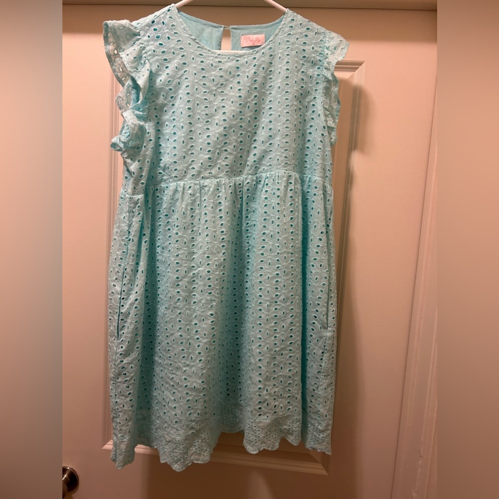 Girls (L) Pink Lily aqua dress w/pockets